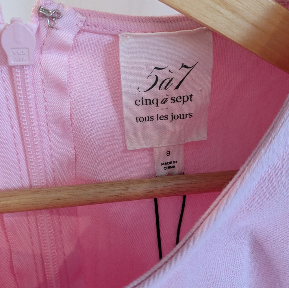 CINQ A SEPT JOSI Pink Quartz Denim Mini Ruffle Dress Sz 8 NWT Romantic Feminine - Picture 8 of 16